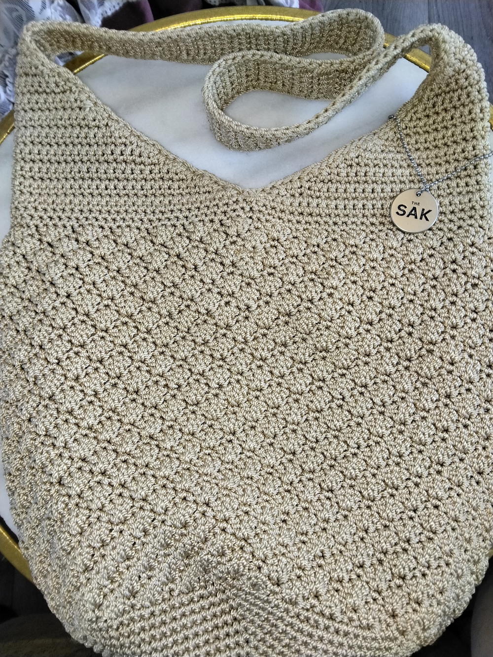 The Sak Crochet Shoulder Bag in Light Gold